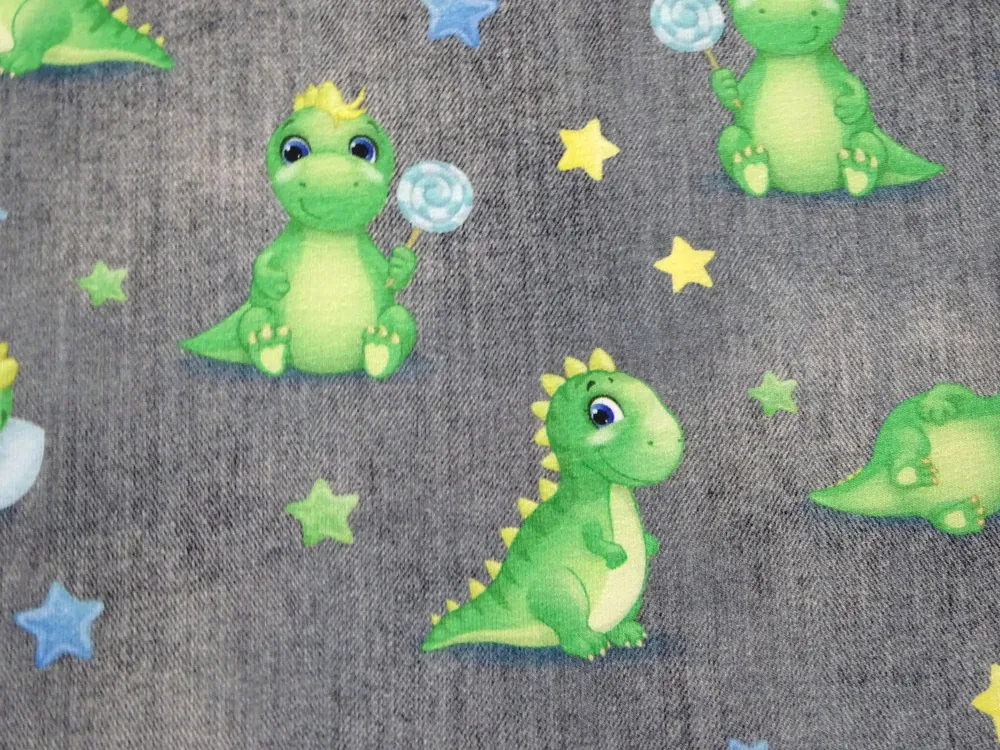 Úplet sivý denim "dinosaurus, hviezdička" - počesaný