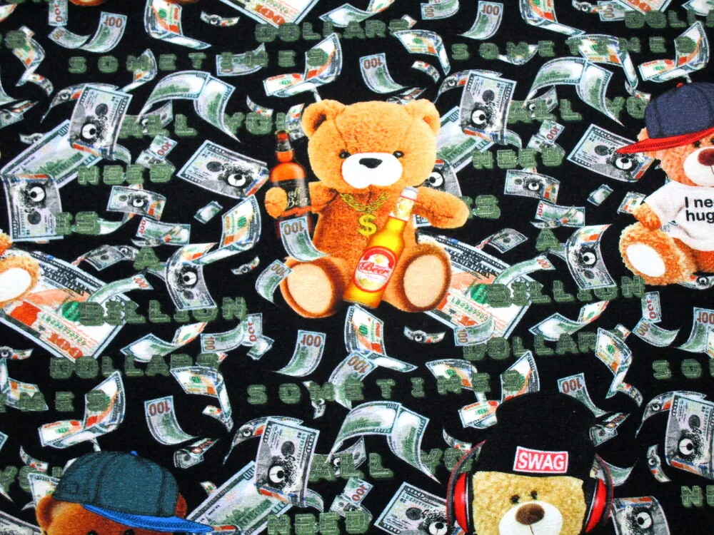 Teplákovina čierna "macko, peniaze"