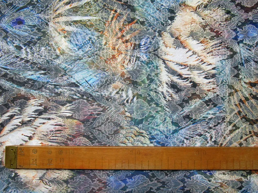 Žakard pomarančovo-modrý "abstraktný vzor"