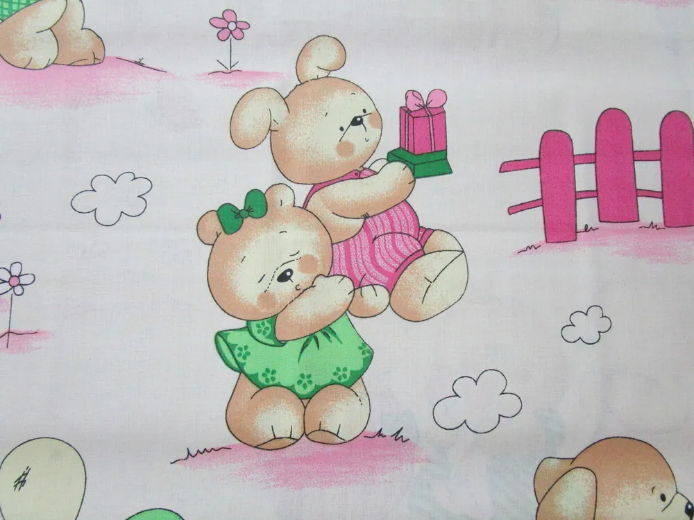 Bavlna maslovo-ružová "medvedík s balónom"