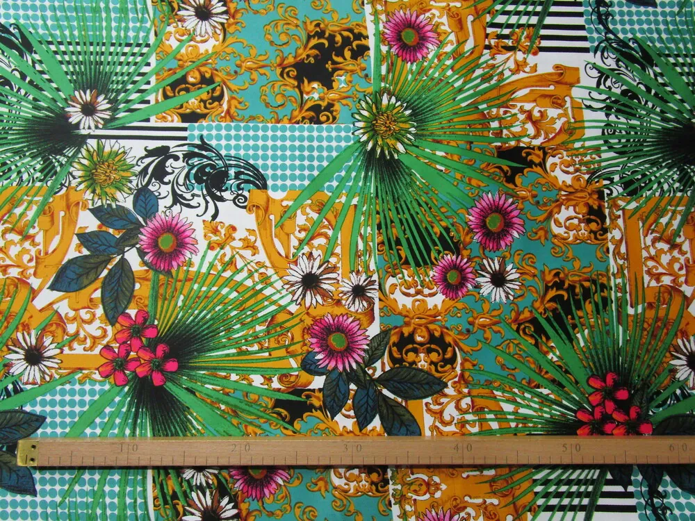 Satén bavlnený elastický "ružový kvet" - matný