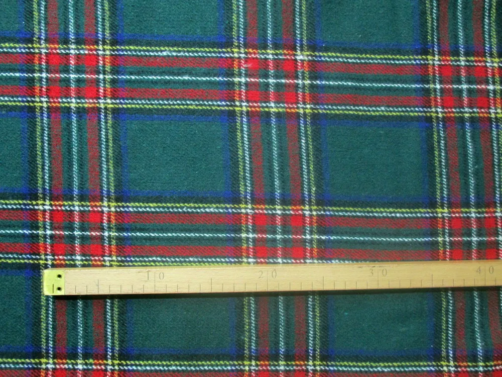 Kabátovina tmavozelená s vlnou "farebné káro"