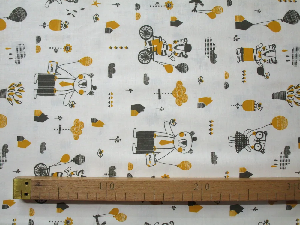 Bavlna smotanová "sivo-horčicové zvieratká"