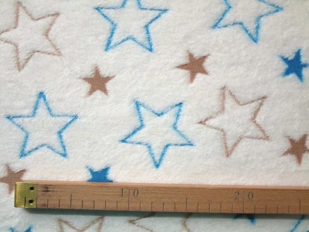 Fleece smotanový "modré a hnedé hviezdičky"