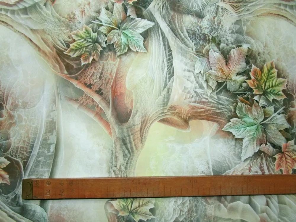 Hodváb maslovo-zelený "listy" 