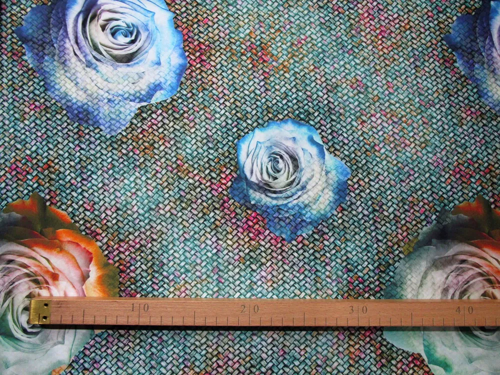 Hodváb tyrkysový "veľké kvety" 