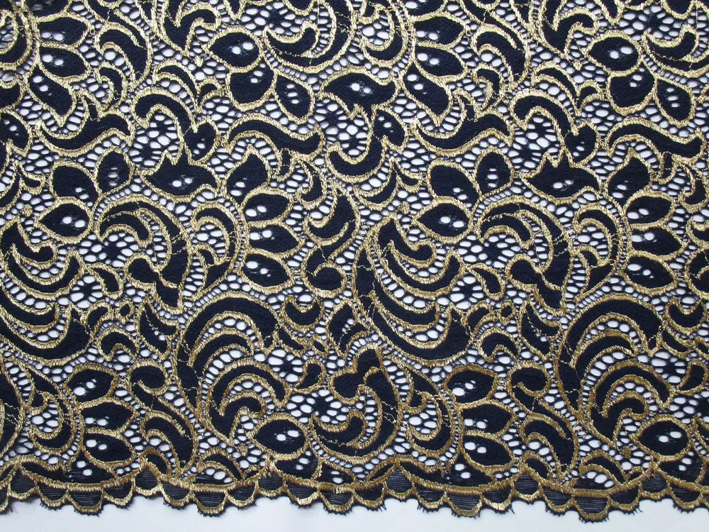 Krajka elastická tmavomodrá "zlatý vzor"