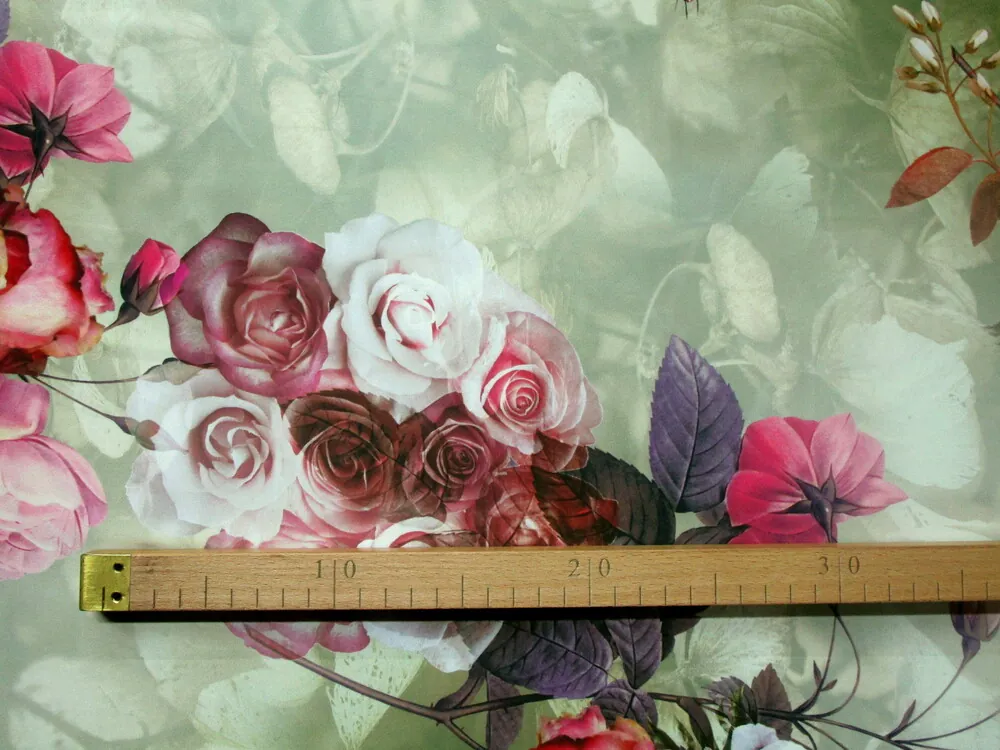 Hodváb zeleno-olivový "kvety" 