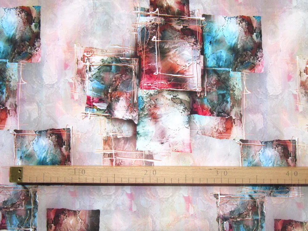 Hodváb ružovkastý "farebné štvorce" 