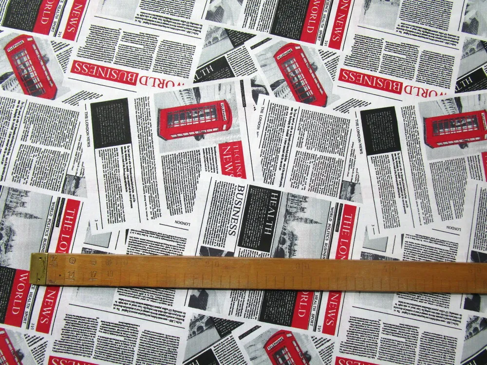 Bavlna biela "červeno-čierne noviny, telefónna búdka"