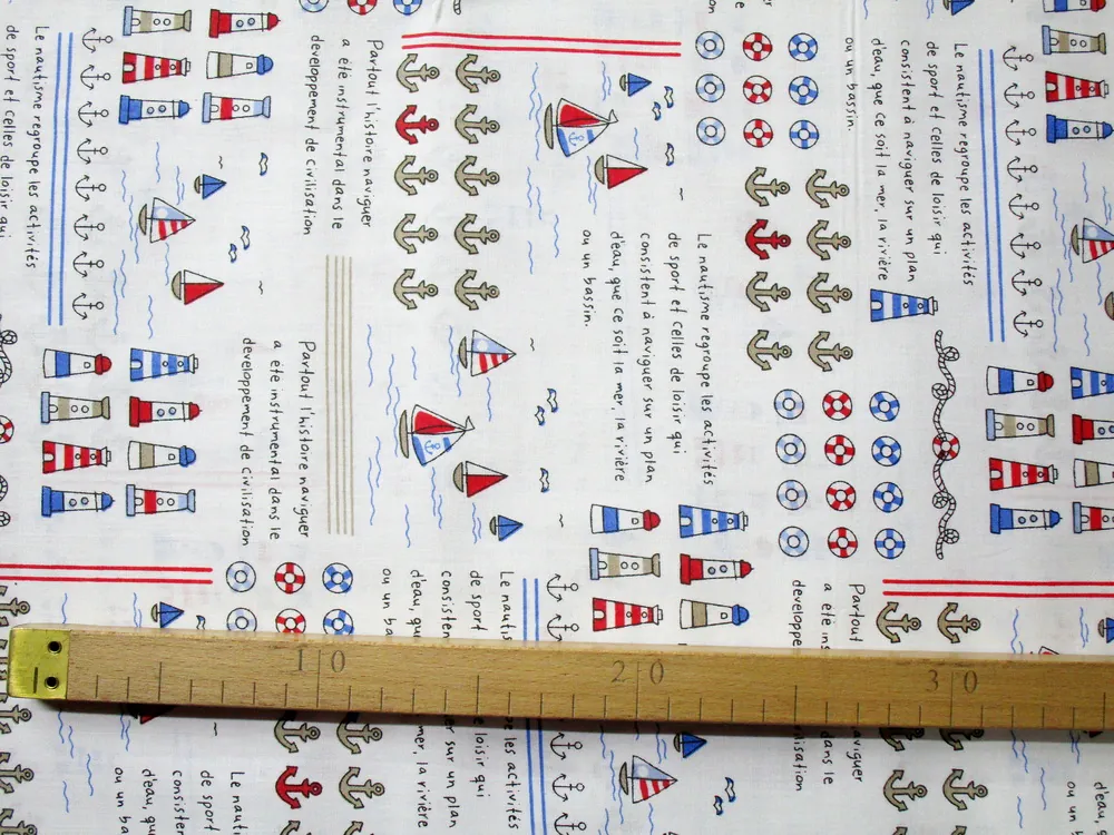 Bavlna biela "námornícky motív" 