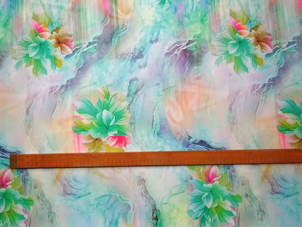 Hodváb tyrkysový "kvety" 