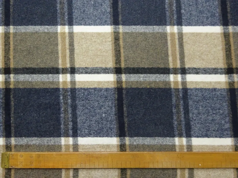 Kabátovina hnedo-tmavomodrá "smotanové káro" 