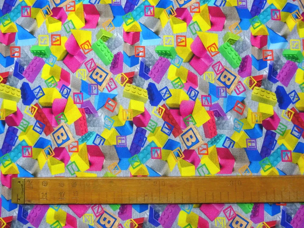 Úplet sivý melír "farebné lego, farebné kocky" - digitálna tlač 