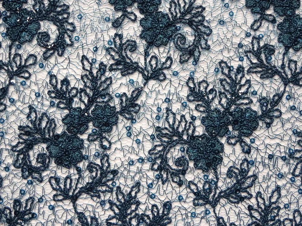 Krajka oceľovomodrá "kvety"