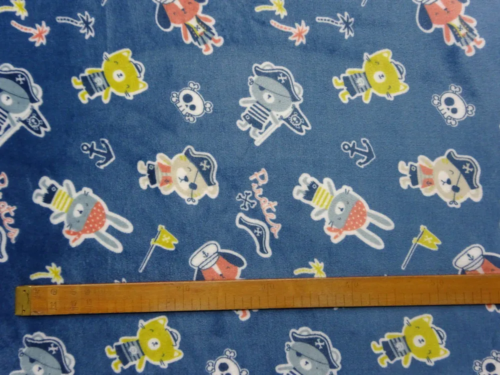 Fleece modrý "zvieratká piráti" - OEKO-TEX