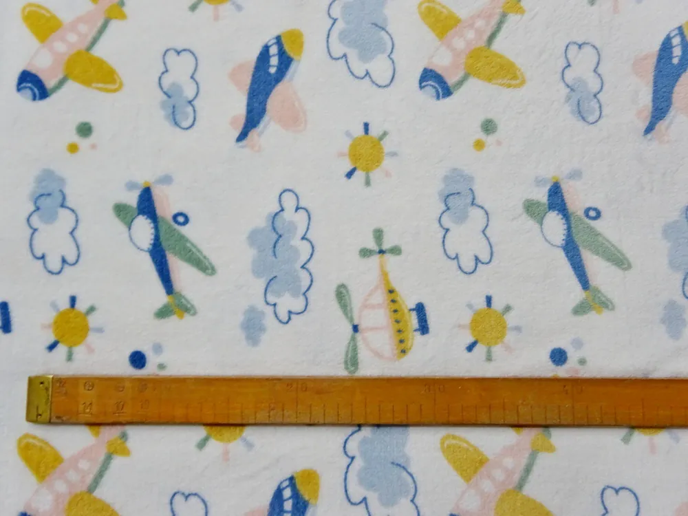 Fleece smotanový "lietadlá, helikoptéra" - OEKO-TEX