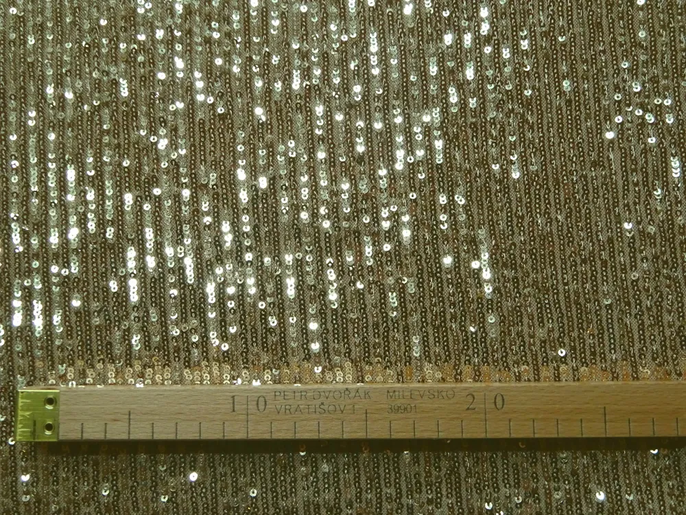 Tyl elastický telový "zlaté flitre" 