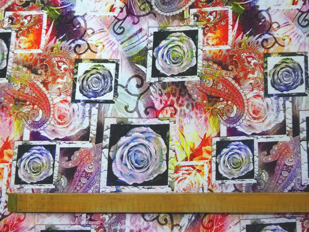 Úplet farebný  "ruže, kašmírový vzor"