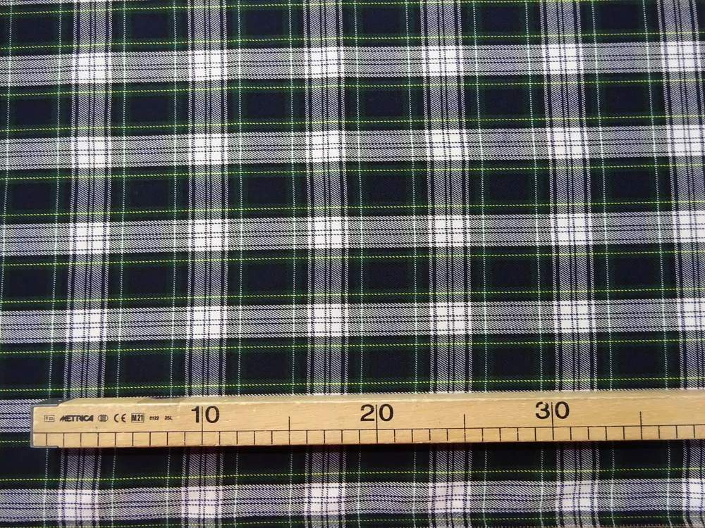 Kostýmovka tmavomodrá "bielo-žlto-zelené káro" 