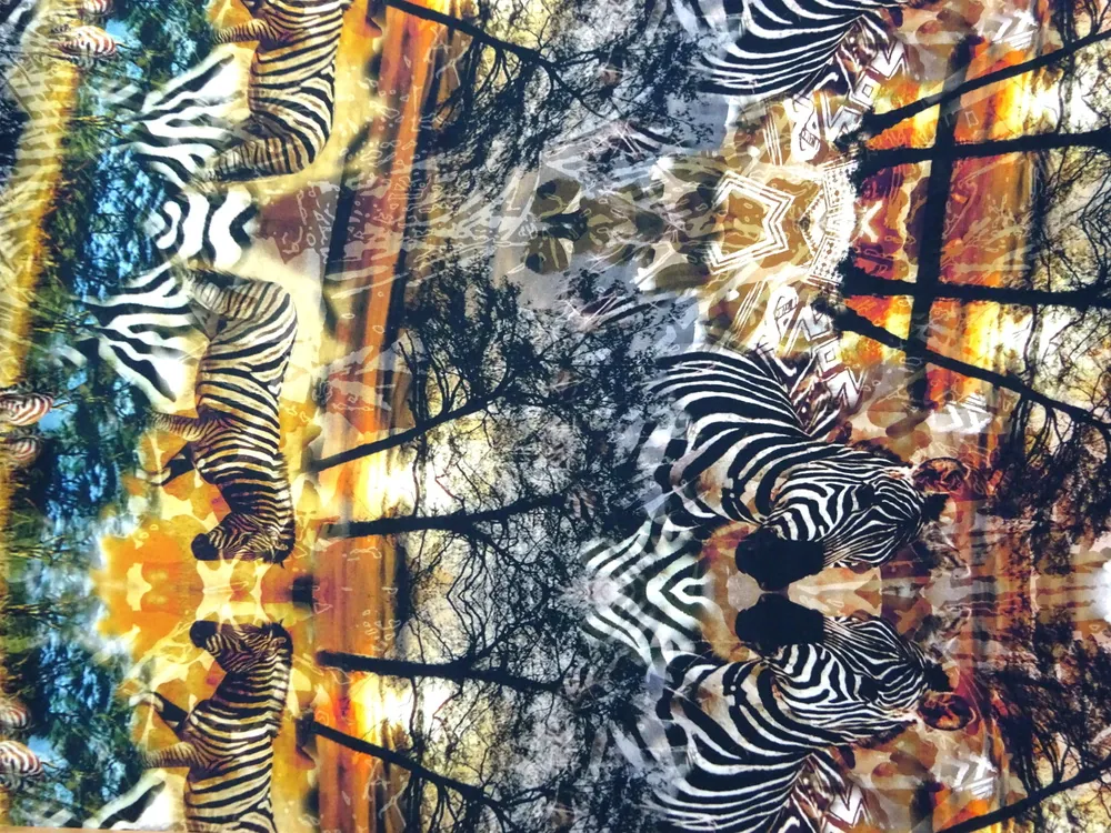 Šatovka Safari žlto-hnedá "zebry, stromy" 