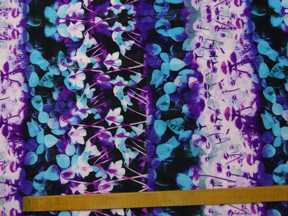 Úplet tyrkysovo-fialový "kvety" - 3D efekt 