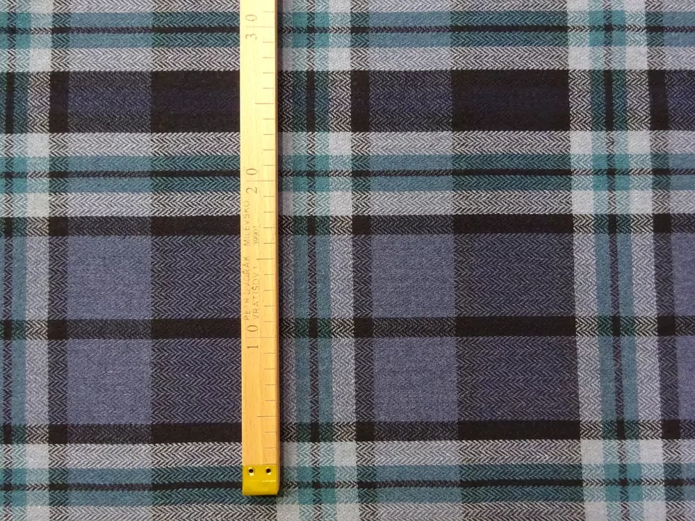 Kabátovina modrá "tyrkysovo-čierne káro" 