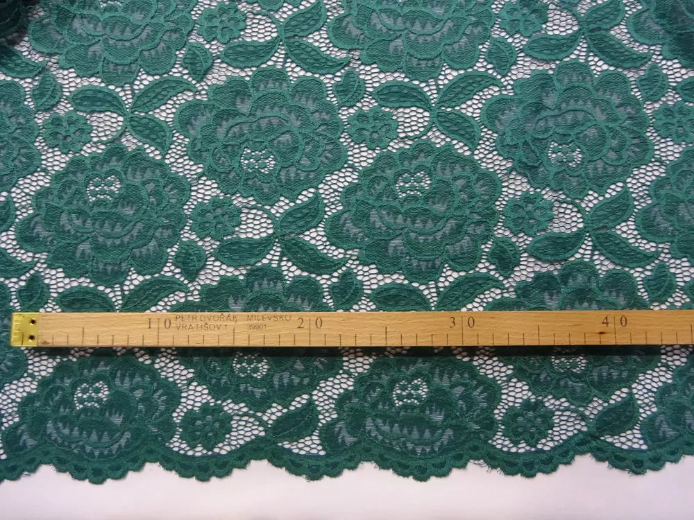 Krajka elastická smaragdová "kvety" 