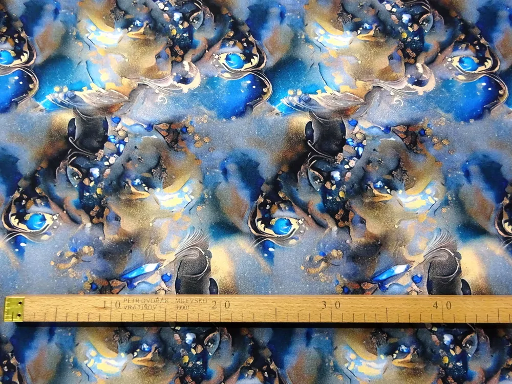 Teplákovina béžovo-modrá "mramor" - digitálna tlač