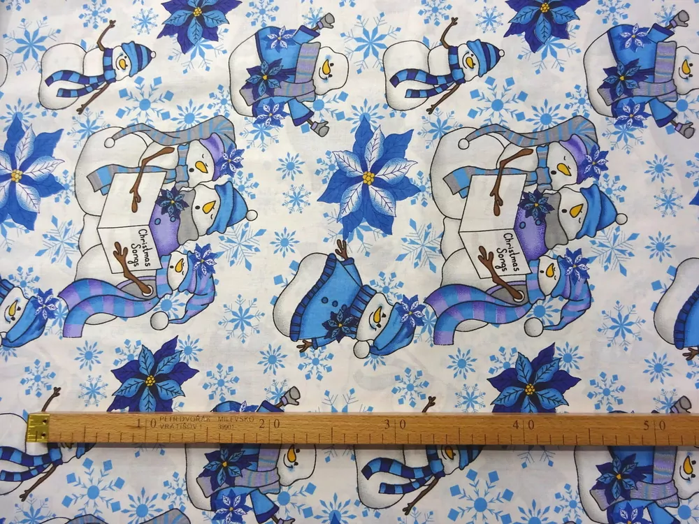 Bavlna biela "snehuliak, vianočná ruža" 