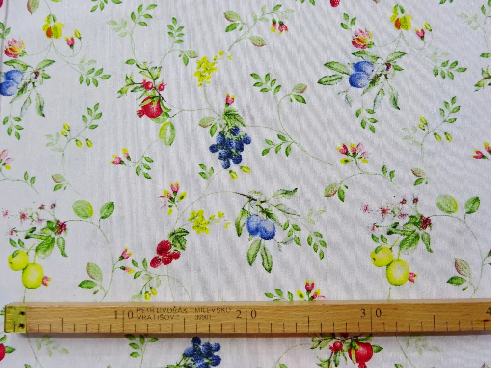 Poťahovka biela "ovocie, rastlinky" 