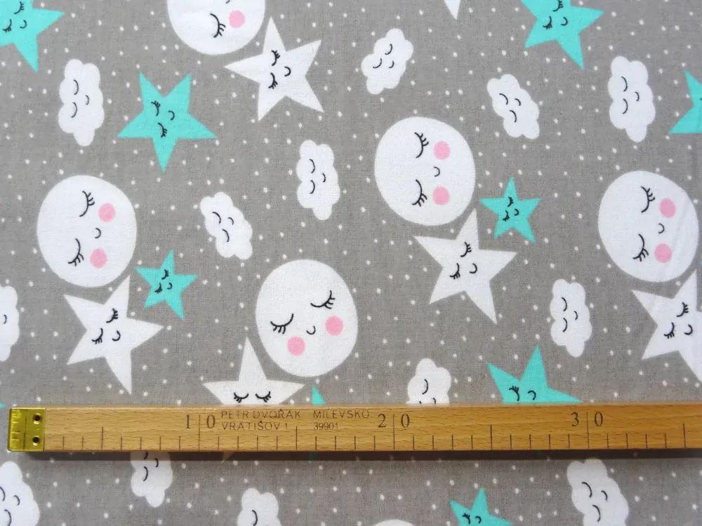 Flanel sivý "obláčik, hviezdička" 