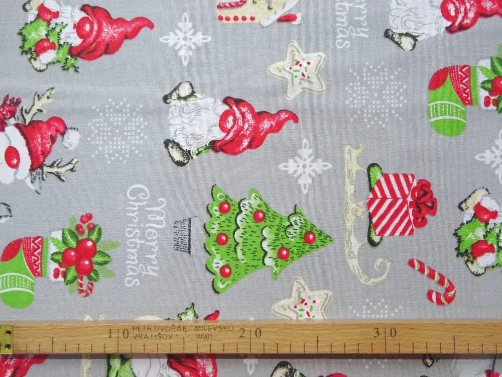 Bavlna hrubo tkaná sivá "vianočný motív" 