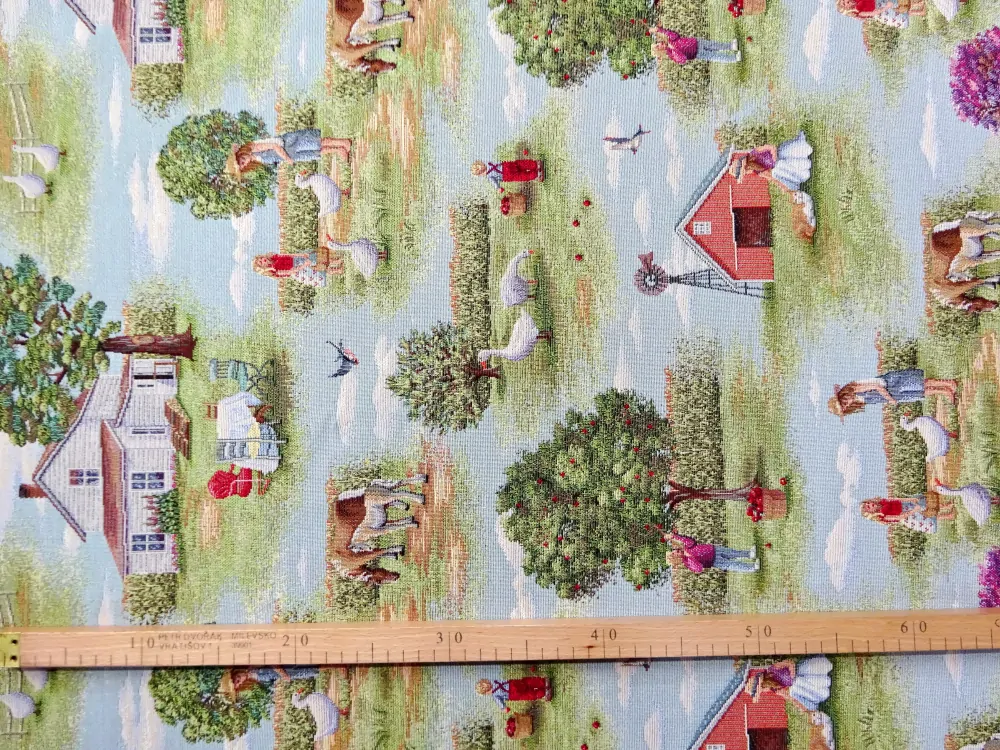 Gobelín zeleno-modrý "farma" 