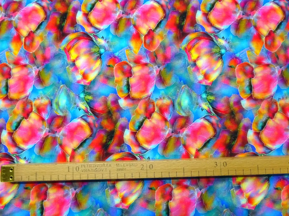 Úplet  modrý "farebné kvety" - digitálna tlač