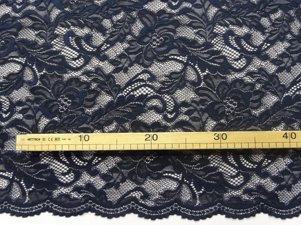 Krajka elastická tmavomodrá "modrý vzor" 