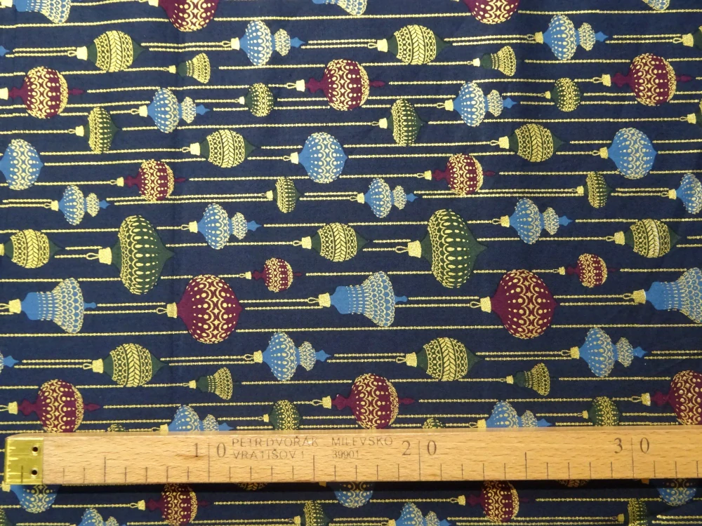 Bavlna tmavomodrá "vianočné gule" 