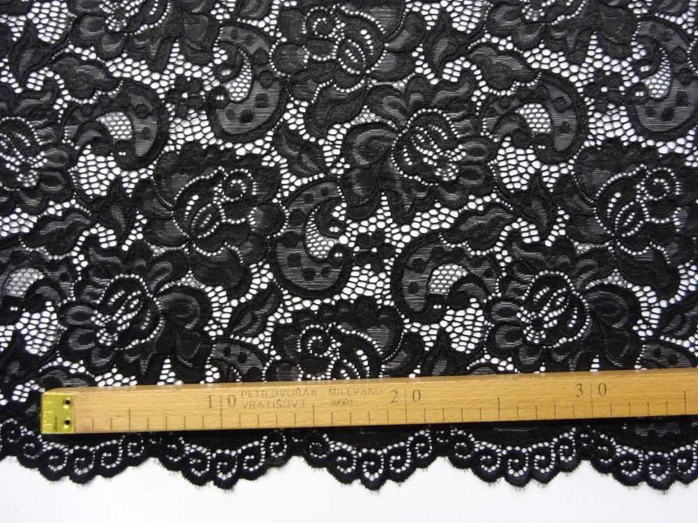 Krajka elastická čierna "kvety" 