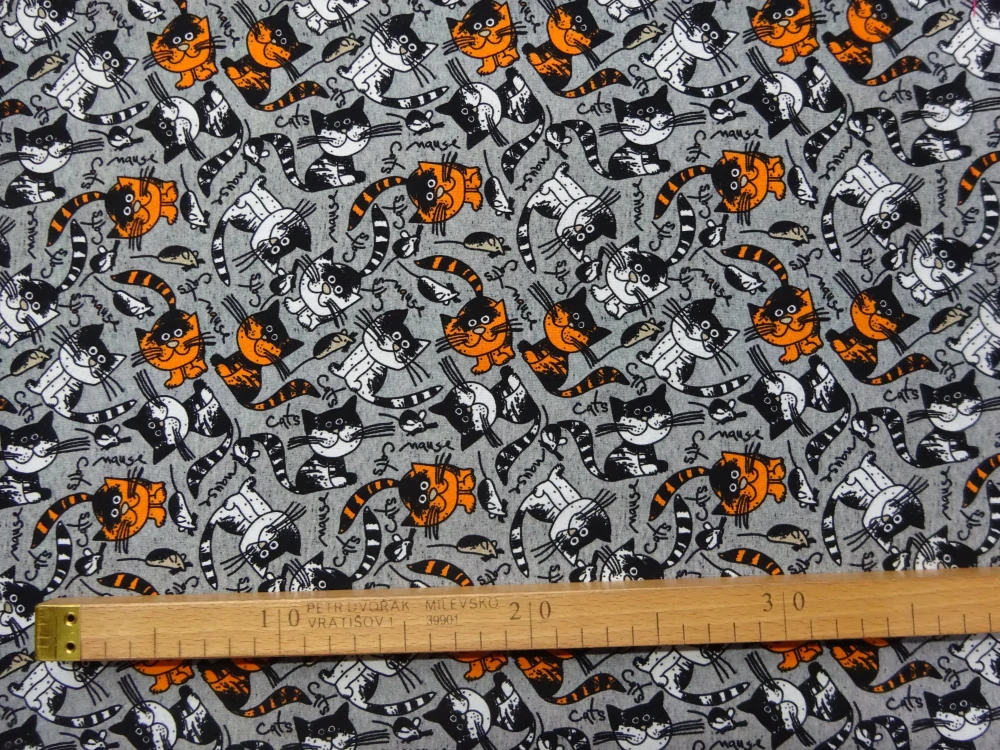 Teplákovina sivá "mačička, myš" - digitálna tlač 