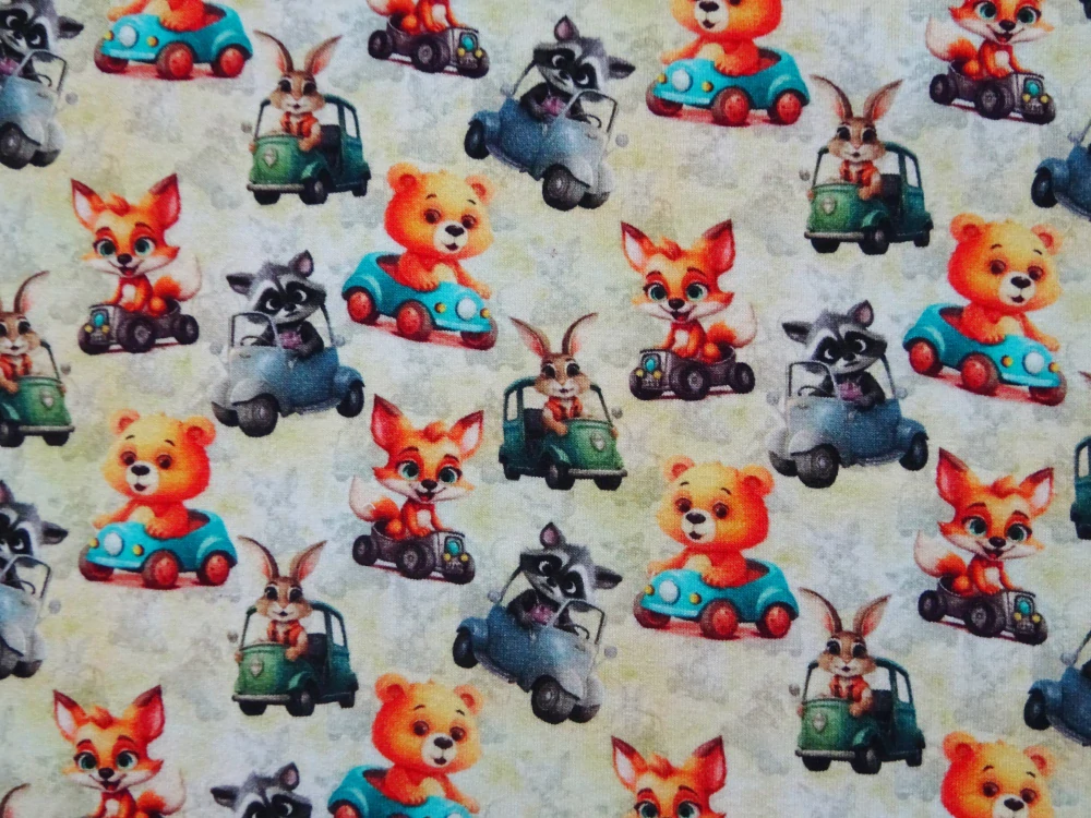 Teplákovina žlto-sivá "zvieratká" - digitálna tlač 