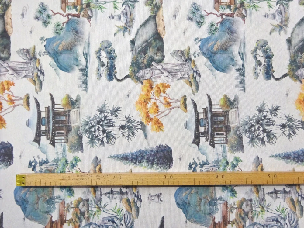 Poťahovka prírodná "listy, stromy, sochy, chrám"