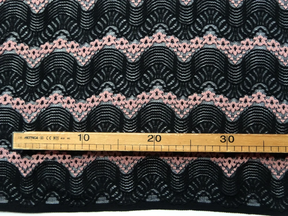 Krajka elastická čierna "staroružové kvety" 