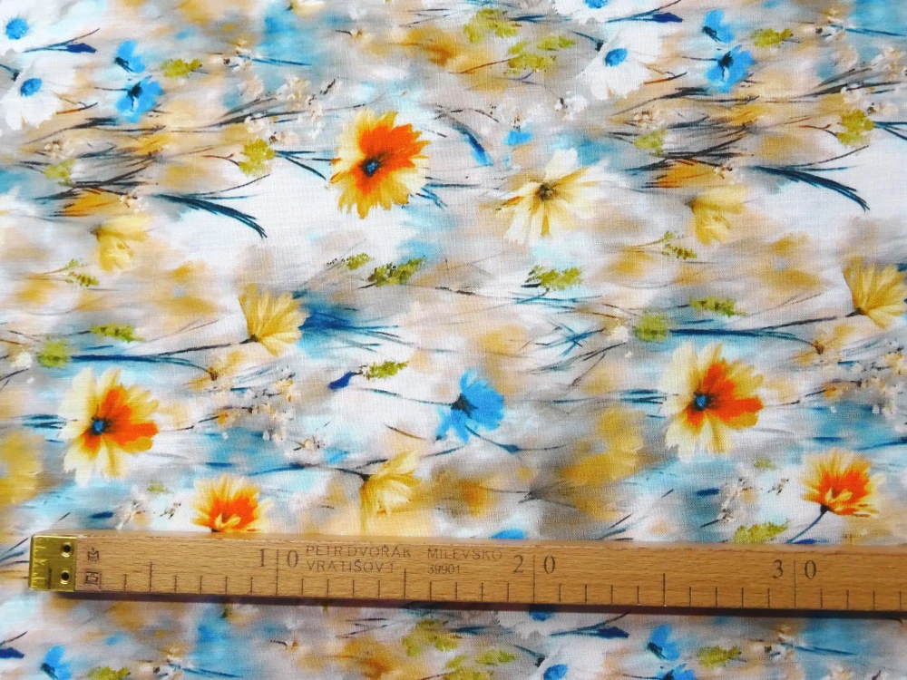 Šatovka prírodná béžovo-modrá "kvety" 