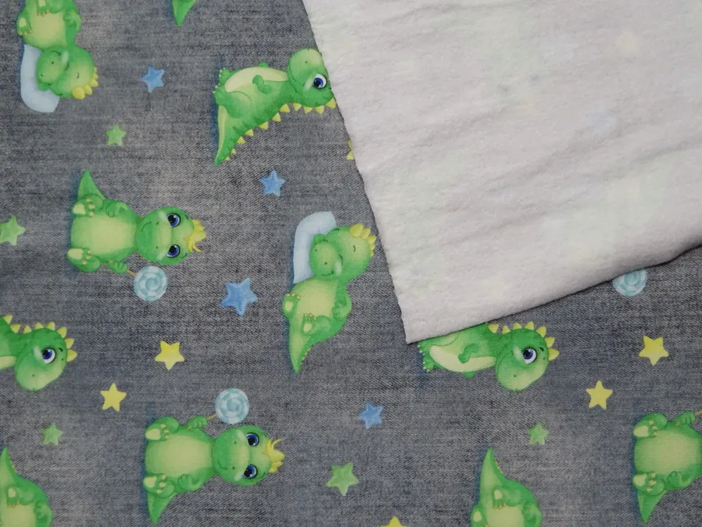 Úplet sivý denim "dinosaurus, hviezdička" - počesaný