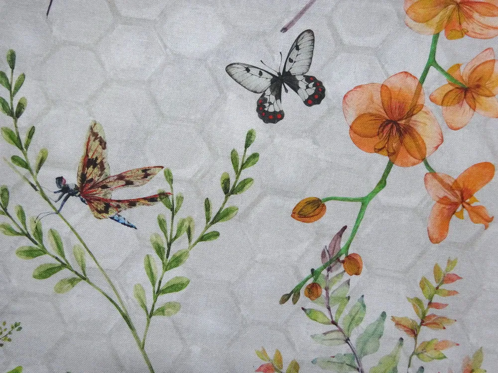 Poťahovka sivá "vtáčik, motýľ, listy" 