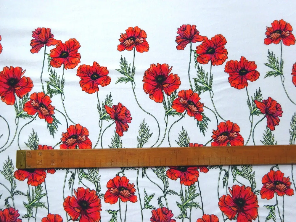 Úplet biely "červené maky" - bordúra jednostranná