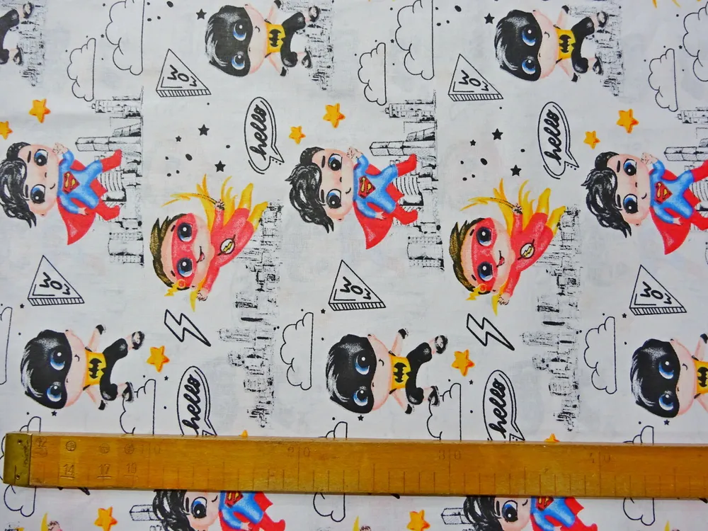 Bavlna biela "detskí superhrdinovia" 