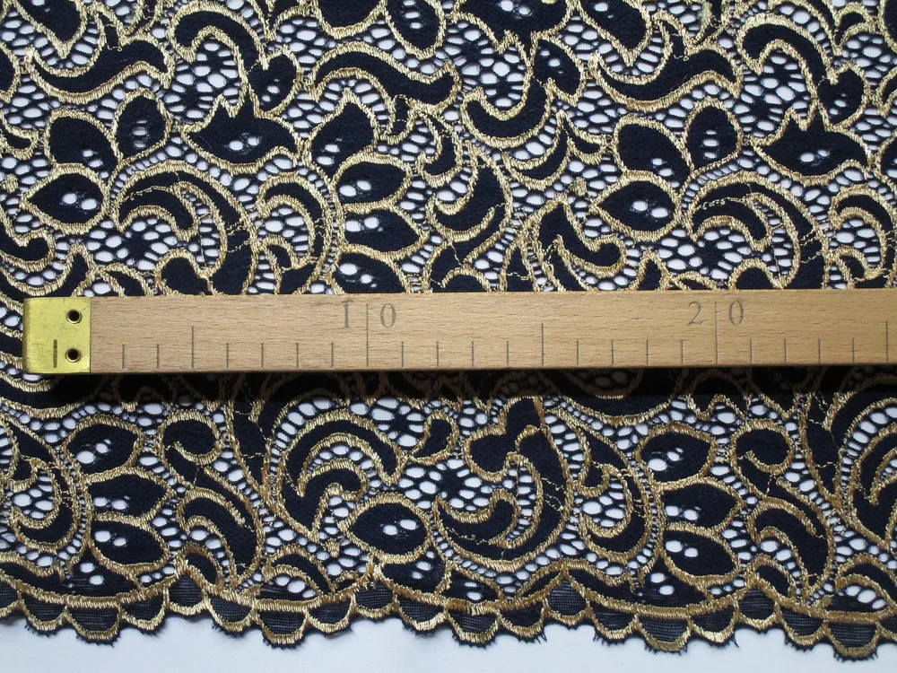 Krajka elastická tmavomodrá "zlatý vzor"