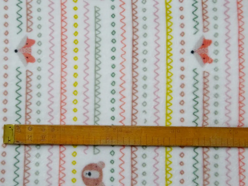 Fleece smotanový "zvieratká, cik-cak, kruh" - OEKO-TEX 