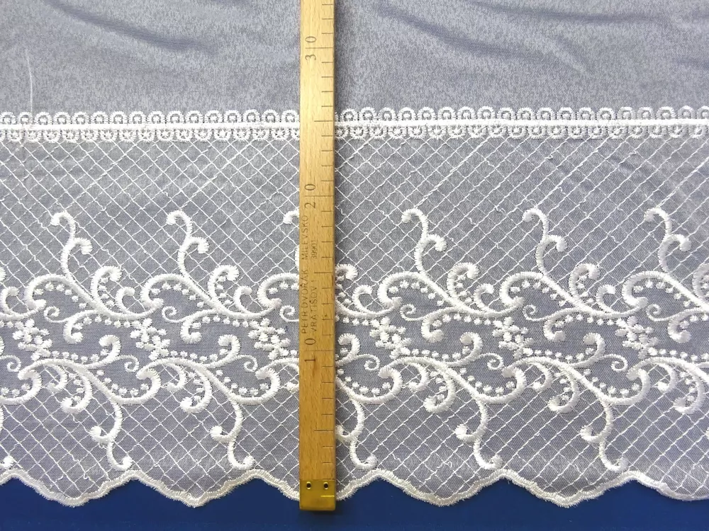 Záclona biela "ornamenty" - bordúra, 160 cm 